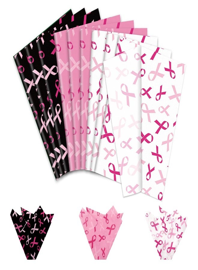 وولاين ورق تغليف هدايا من والين، 90 ورقة، بنقشة الشريط الوردي، للتوعية بسرطان الثدي، متوفر باللونين الأسود والوردي والأبيض، مناسب للأعمال اليدوية، للنساء والفتيات، ولحفلات شهر سرطان الثدي الخيرية، مقاس 14 × 20 بوصة - Image 1